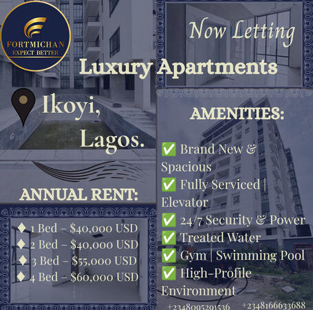 Luxury, Fully Serviced Apartments for Rent in Ikoyi, Lagos.
